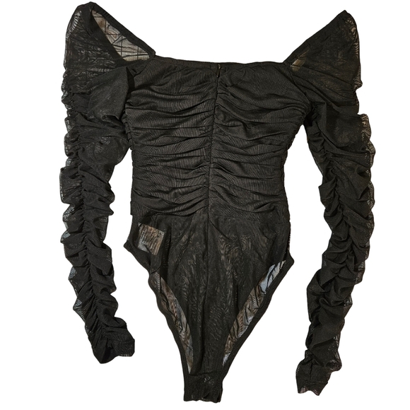 Princess Polly Mesh Ruched Long Sleeve Stretch Body Suit, Black, US Size 2 - Picture 8 of 16